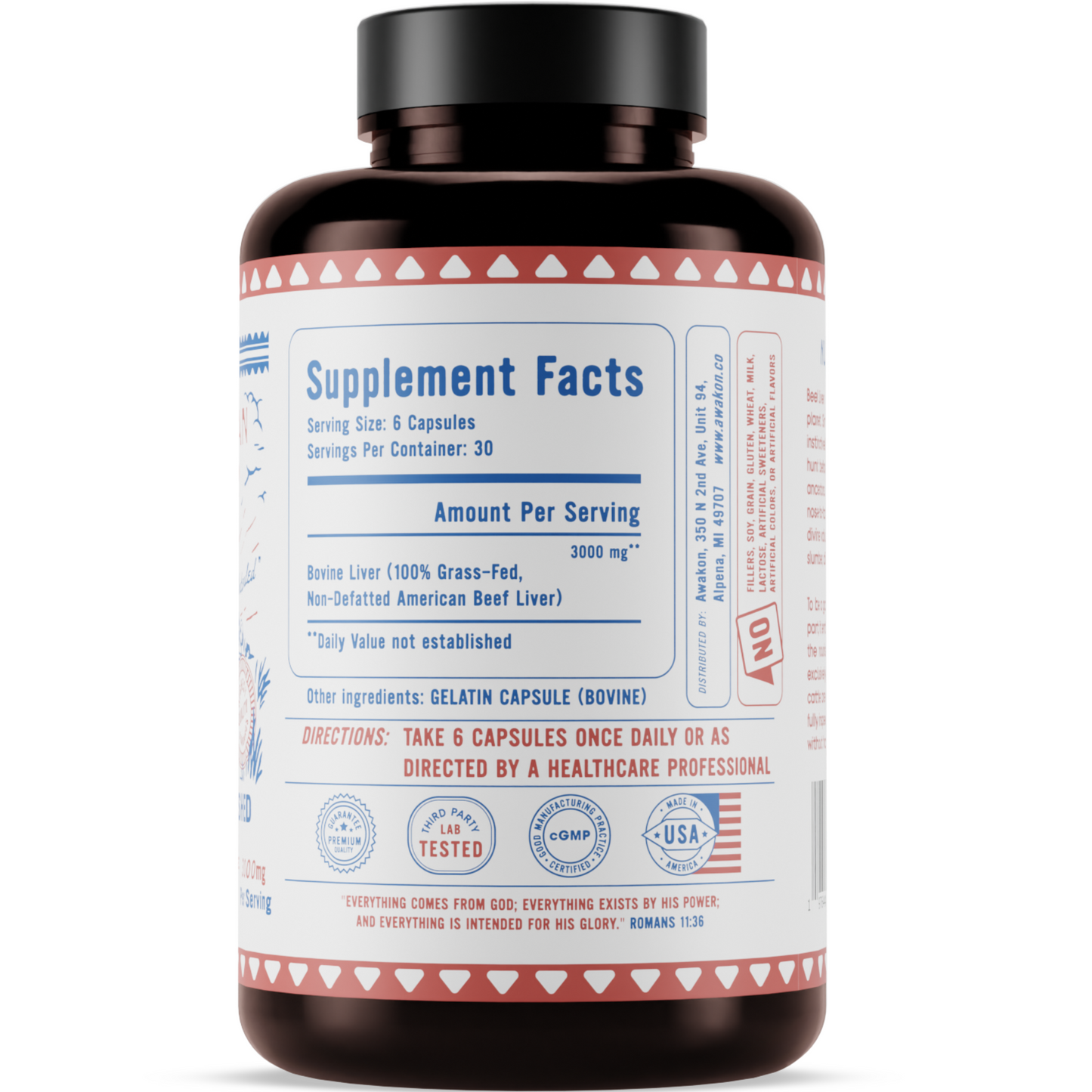 USA 100% Grass-Fed, All-American Beef Liver (1 Bottle)